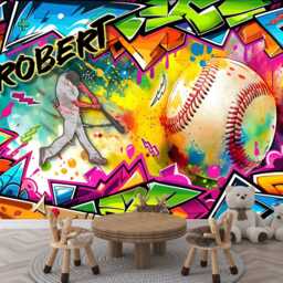 Customizable Baseball Graffiti Wall Mural, Boys Room Decor, Peel & Stick Wallpaper - thumbnail 3