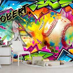 Customizable Baseball Graffiti Wall Mural, Boys Room Decor, Peel & Stick Wallpaper - thumbnail 2