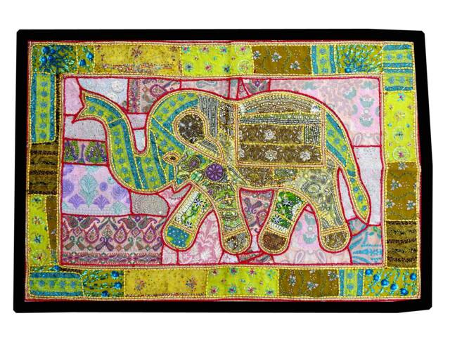 Elephant Tapestry Vintage Patchwork Beaded Wall Hanging - 40x60 Inches - image 1