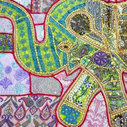 Elephant Tapestry Vintage Patchwork Beaded Wall Hanging - 40x60 Inches - thumbnail 3