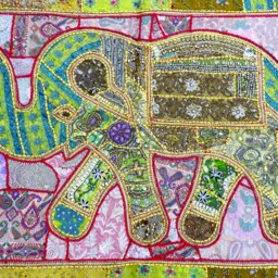 Elephant Tapestry Vintage Patchwork Beaded Wall Hanging - 40x60 Inches - thumbnail 2