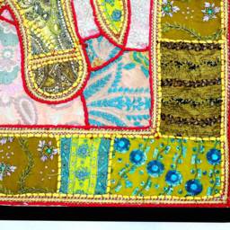 Elephant Tapestry Vintage Patchwork Beaded Wall Hanging - 40x60 Inches - thumbnail 4