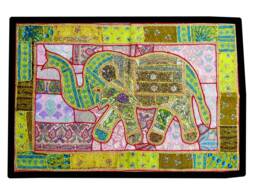 Elephant Tapestry Vintage Patchwork Beaded Wall Hanging - 40x60 Inches