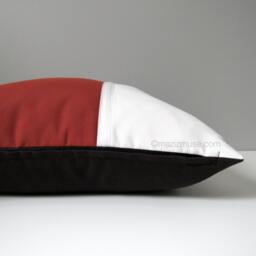 Terracotta Sunbrella Outdoor Pillow Cover With Gray & Dark Brown Color Block & White Trim Detail, Brick Red Grey Walnut Cushions - thumbnail 2
