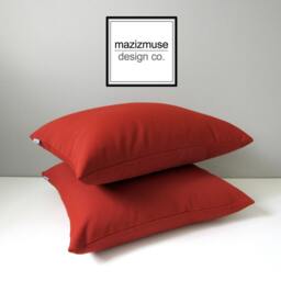 Terracotta Sunbrella Outdoor Pillow Cover With Gray & Dark Brown Color Block & White Trim Detail, Brick Red Grey Walnut Cushions - thumbnail 3