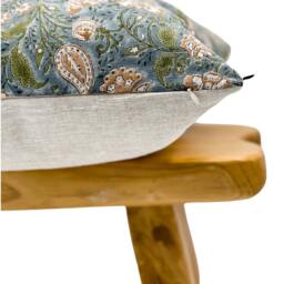 Designer Floral Print On Natural Linen Pillow Cover, Grey Blue Green & Beige Cover, Boho Pillow, Throw Pillow Cover - thumbnail 3