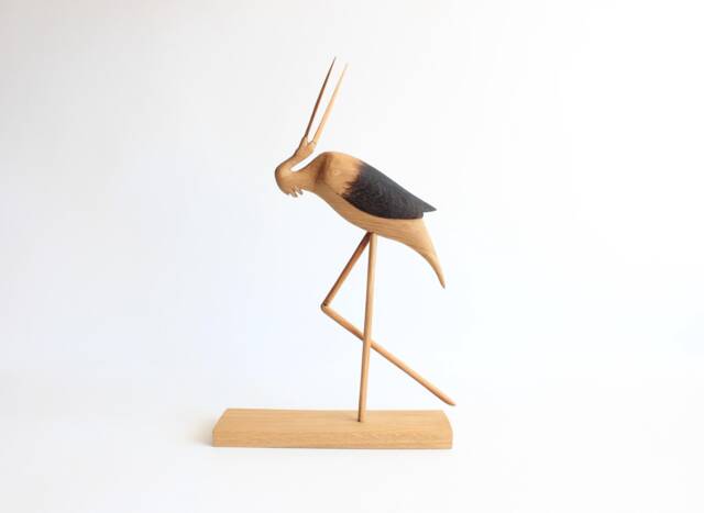 Wooden Stork Bird, Carved Animal Figurines, Bookshelf Home Decor, Tall Large Sculpture - image 1