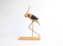 Wooden Stork Bird, Carved Animal Figurines, Bookshelf Home Decor, Tall Large Sculpture - thumbnail 1