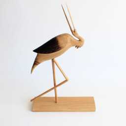 Wooden Stork Bird, Carved Animal Figurines, Bookshelf Home Decor, Tall Large Sculpture - thumbnail 3