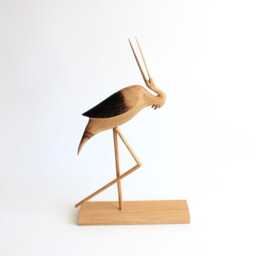 Wooden Stork Bird, Carved Animal Figurines, Bookshelf Home Decor, Tall Large Sculpture - thumbnail 2