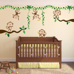 Monkey Jungle Tree Vine Forest Wall Decal Safari Birds Sticker Nursery Kids Room Decor Tropical Banana Custom Boys Girls Set #3018 - thumbnail 1
