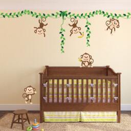 Monkey Jungle Tree Vine Forest Wall Decal Safari Birds Sticker Nursery Kids Room Decor Tropical Banana Custom Boys Girls Set #3018 - thumbnail 3