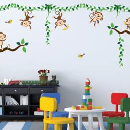 Monkey Jungle Tree Vine Forest Wall Decal Safari Birds Sticker Nursery Kids Room Decor Tropical Banana Custom Boys Girls Set #3018 - thumbnail 2