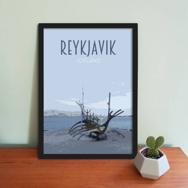 Reykjavik Iceland Art Print - Sun Voyager, Retro Travel Poster - image 1