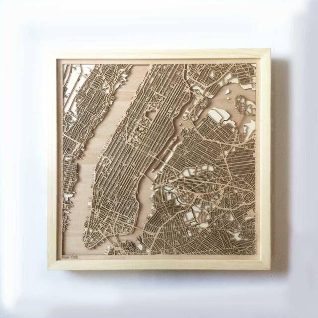 Laser Cut New York Wooden Map - 3D Minimalist Framed Wall Art - image 1