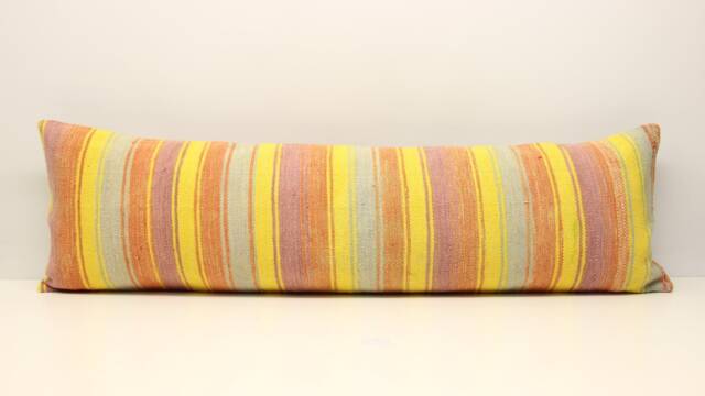 King Size Kilim Lumbar Pillow Cover 14x48 Turkish Handmade Wool Cotton - image 1