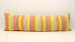 King Size Kilim Lumbar Pillow Cover 14x48 Turkish Handmade Wool Cotton - thumbnail 1