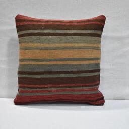 striped Turkish Kilim Pillow Cover Handwoven Wool Decorative Cushion - thumbnail 2