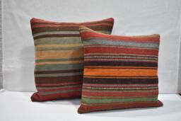 striped Turkish Kilim Pillow Cover Handwoven Wool Decorative Cushion - thumbnail 1
