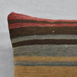 striped Turkish Kilim Pillow Cover Handwoven Wool Decorative Cushion - thumbnail 3