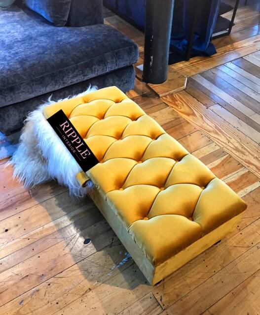 Large Mustard Gold Ottoman Footstool Storage Plush Buttoned Chesterfield Upholstered Velvet Bespoke Footrest - image 1