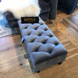 Large Mustard Gold Ottoman Footstool Storage Plush Buttoned Chesterfield Upholstered Velvet Bespoke Footrest - thumbnail 2