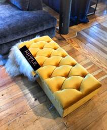 Large Mustard Gold Ottoman Footstool Storage Plush Buttoned Chesterfield Upholstered Velvet Bespoke Footrest