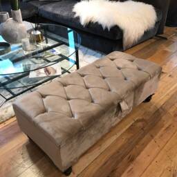 Large Mustard Gold Ottoman Footstool Storage Plush Buttoned Chesterfield Upholstered Velvet Bespoke Footrest - thumbnail 3