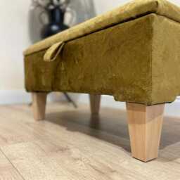 Large Mustard Gold Ottoman Footstool Storage Plush Buttoned Chesterfield Upholstered Velvet Bespoke Footrest - thumbnail 4