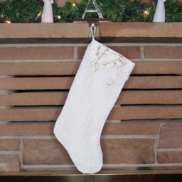 Farmhouse Christmas Stocking Burlap, Red Plaid Cuff & Rope Bow - thumbnail 2