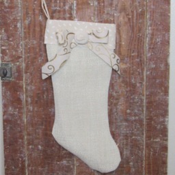 Farmhouse Christmas Stocking Burlap, Red Plaid Cuff & Rope Bow - thumbnail 3