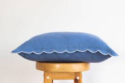 Blue Linen Pillow Cover - White Scallop Edge, Coastal Farmhouse Decor - thumbnail 1