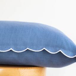 Blue Linen Pillow Cover - White Scallop Edge, Coastal Farmhouse Decor - thumbnail 2