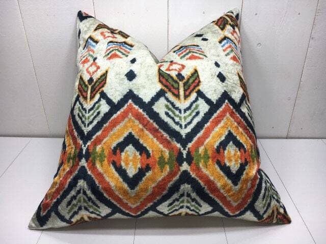 Silk Ikat Pillow Cover - 24x24 Handwoven Cushion - image 1