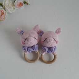 Pig Cotton Baby Toy, Pink Girl Gift, Farm Animal Shower Gift Box, Organic Natural Personalized Piglet Nursery - thumbnail 4