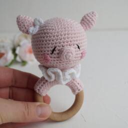 Pig Cotton Baby Toy, Pink Girl Gift, Farm Animal Shower Gift Box, Organic Natural Personalized Piglet Nursery - thumbnail 2