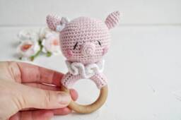 Pig Cotton Baby Toy, Pink Girl Gift, Farm Animal Shower Gift Box, Organic Natural Personalized Piglet Nursery