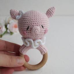 Pig Cotton Baby Toy, Pink Girl Gift, Farm Animal Shower Gift Box, Organic Natural Personalized Piglet Nursery - thumbnail 3