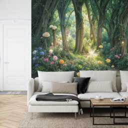 Enchanted Magical Forest Trees Girls Room Wall Decor Gift, Art Print Photomural Wallpaper Mural Easy-Install Removeable Peel & Stick Decal - thumbnail 2