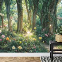 Enchanted Magical Forest Trees Girls Room Wall Decor Gift, Art Print Photomural Wallpaper Mural Easy-Install Removeable Peel & Stick Decal - thumbnail 3