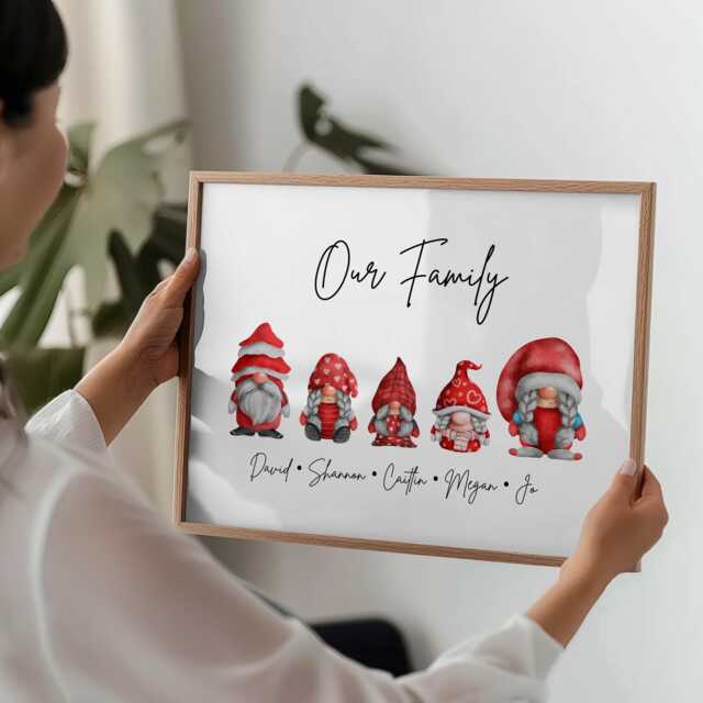 Personalised Framed Gonks Family Print, Gift, Home Decor Gifts, Gnome Christmas Gift - image 1