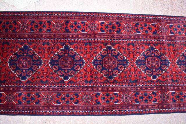 3??23 Ft Extra Long Runner Rug, Red & Blue Handmade Afghan Wool Rug - image 1