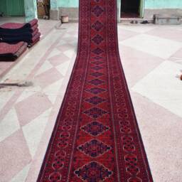 3??23 Ft Extra Long Runner Rug, Red & Blue Handmade Afghan Wool Rug - thumbnail 3