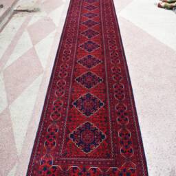 3??23 Ft Extra Long Runner Rug, Red & Blue Handmade Afghan Wool Rug - thumbnail 2