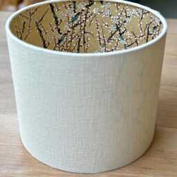 Luxury Lampshade Using Beautiful Japanese Chirugami - Yuzen Paper Cream Linen Exterior, Gold Blossom Interior - thumbnail 2
