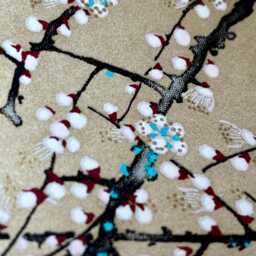 Luxury Lampshade Using Beautiful Japanese Chirugami - Yuzen Paper Cream Linen Exterior, Gold Blossom Interior - thumbnail 4