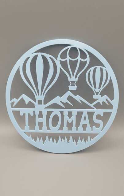 Personalised Hot Air Balloon Boys Bedroom Decor, Nursery Decor Name, Door Or Wall Hanger in Acrylic Wood - image 1