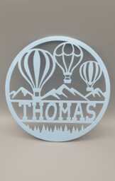 Personalised Hot Air Balloon Boys Bedroom Decor, Nursery Decor Name, Door Or Wall Hanger in Acrylic Wood - thumbnail 1
