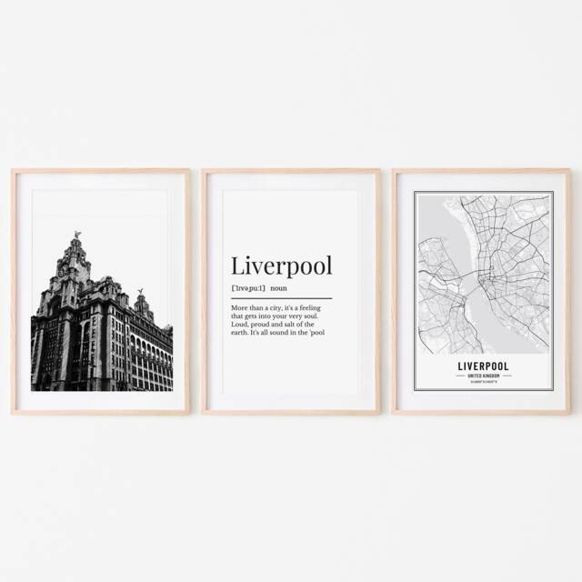 Liverpool Definition Print Set, Set Of 3 Prints, Scouse Map Print, Gifts For Liverpudlians