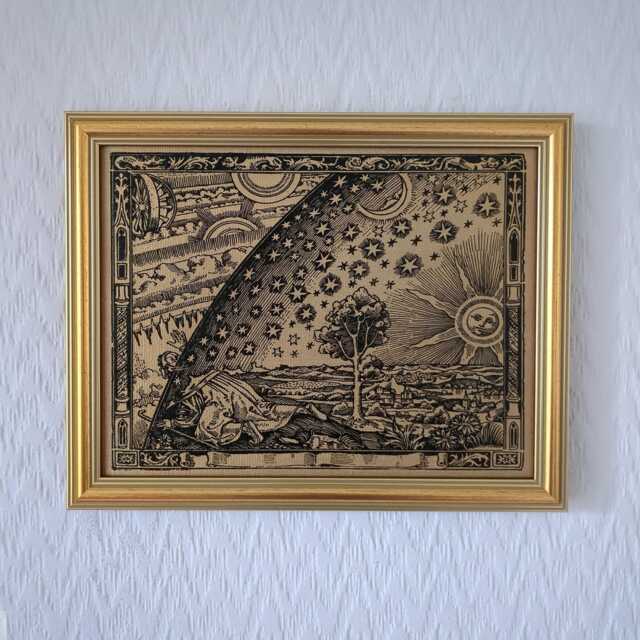 "Flammarion Engraving, 1888 - Woodcut Framed Handmade Reproduction On Canvas Occult Art 8""x10" - image 1